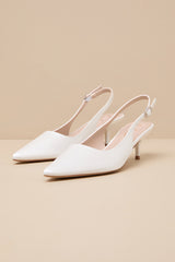 Agnesca White Satin Slingback Kitten Heel Pumps