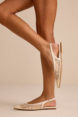 Cepheus Cream Mesh Embroidered Slingback Flats