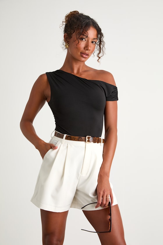 Sharise Ivory Pleated High-Rise Shorts