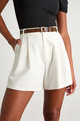 Sharise Ivory Pleated High-Rise Shorts