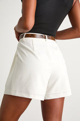 Sharise Ivory Pleated High-Rise Shorts