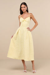 Ninetta Light Yellow Floral Jacquard Lace-Up Midi Dress
