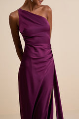 Signature Elegance Plum Purple Satin One-Shoulder Maxi Dress