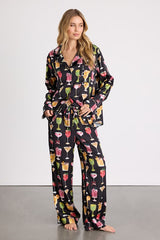 Classic Black Holiday Cocktail Satin Two-Piece Pajama Set
