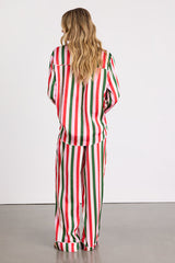 Classic White Multi Jolly Stripes Satin Two-Piece Pajama Set