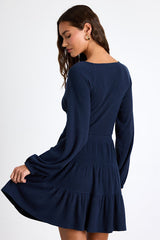 Adorable Option Dark Navy Long Sleeve Mini Sweater Dress