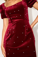 Luxe Possibilities Dark Red Velvet Pearl Mini Dress
