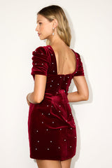 Luxe Possibilities Dark Red Velvet Pearl Mini Dress