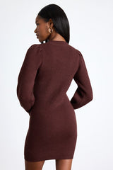 Loving You Fondly Brown Ribbed Knit Sweater Dress