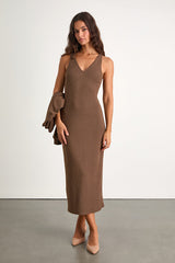 Marvelous Match Brown Knit Two-Piece Midi Dress & Sweater Set
