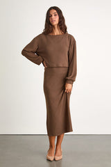 Marvelous Match Brown Knit Two-Piece Midi Dress & Sweater Set