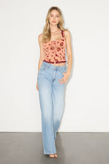 Josetta Blush Pink Floral Crochet Lace Button-Front Tank Top