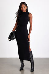 Zephine Black Sleeveless Sweater Midi Dress