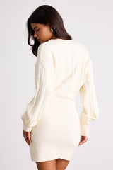 Bowyn Ivory Cable Knit Button-Front Sweater Mini Dress