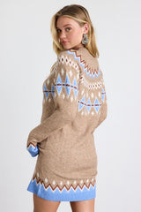 Becklynn Taupe Fair Isle Sweater Mini Dress