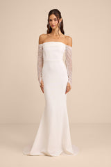 Anabella White Off-the-Shoulder Mermaid Maxi Dress