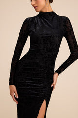 Neilina Black Velvet Jacquard Mock Neck Maxi Dress