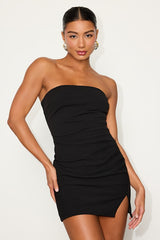 Veda Black Strapless Ruched Mini Dress