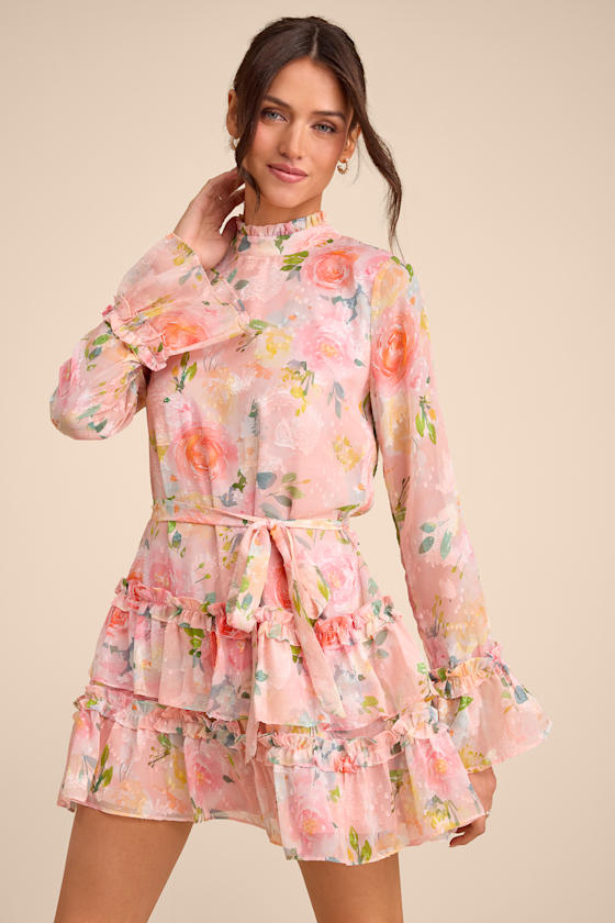 Lenna Light Pink Multi Floral Ruffled Mini Dress