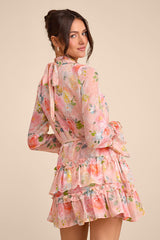 Lenna Light Pink Multi Floral Ruffled Mini Dress