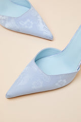 Katie Baby Blue Satin Pearl Pointed-Toe Ankle Strap Pumps