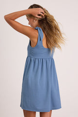 Cute Certainty Slate Textured Ribbed Knit Tie-Strap Mini Dress