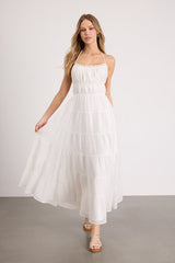Ameera White Textured Tiered Backless Maxi Dress
