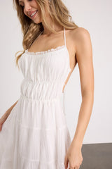 Ameera White Textured Tiered Backless Maxi Dress