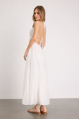 Ameera White Textured Tiered Backless Maxi Dress