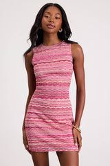 Girona Pink Multi Sleeveless Sweater Mini Dress