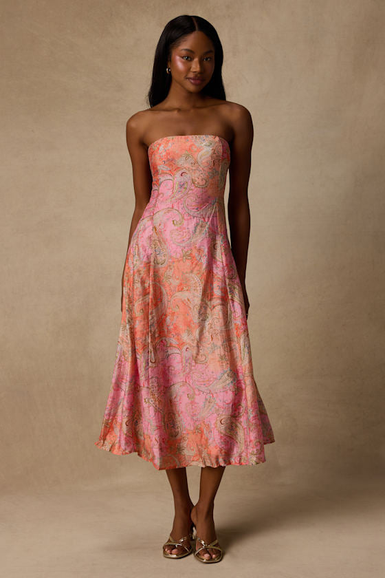 Lexis Pink Multi Boho Print Lace-Up Midi Dress