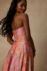 Lexis Pink Multi Boho Print Lace-Up Midi Dress