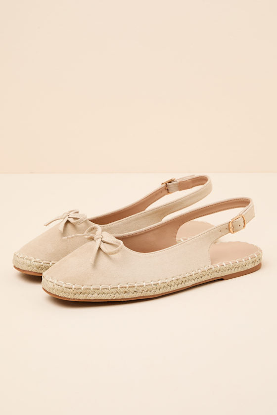 Risa Beige Suede Slingback Flatform Espadrilles