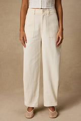 Merritt Cream Twill Button-Snap Hem Barrel Leg Pants
