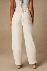 Merritt Cream Twill Button-Snap Hem Barrel Leg Pants