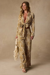 Cove Ivory and Tan Boho Print Tie-Front Top