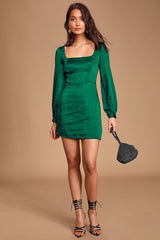 Got The Love Emerald Green Satin Square-Neck Mini Dress