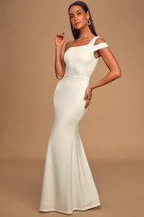 Make an Entrance White One-Shoulder Mermaid Maxi Dress