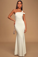 Make an Entrance White One-Shoulder Mermaid Maxi Dress
