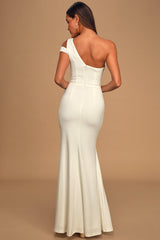 Make an Entrance White One-Shoulder Mermaid Maxi Dress