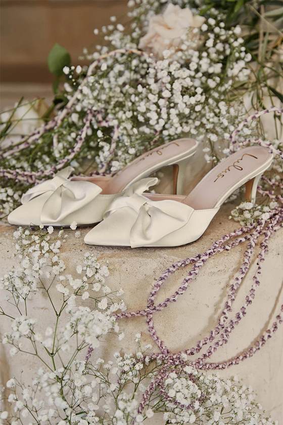 Lyle Ivory Satin Pointed-Toe Mules