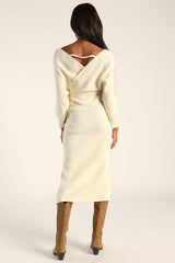 Fall into Fashion Ivory Dolman Sleeve Sweater Midi Dress